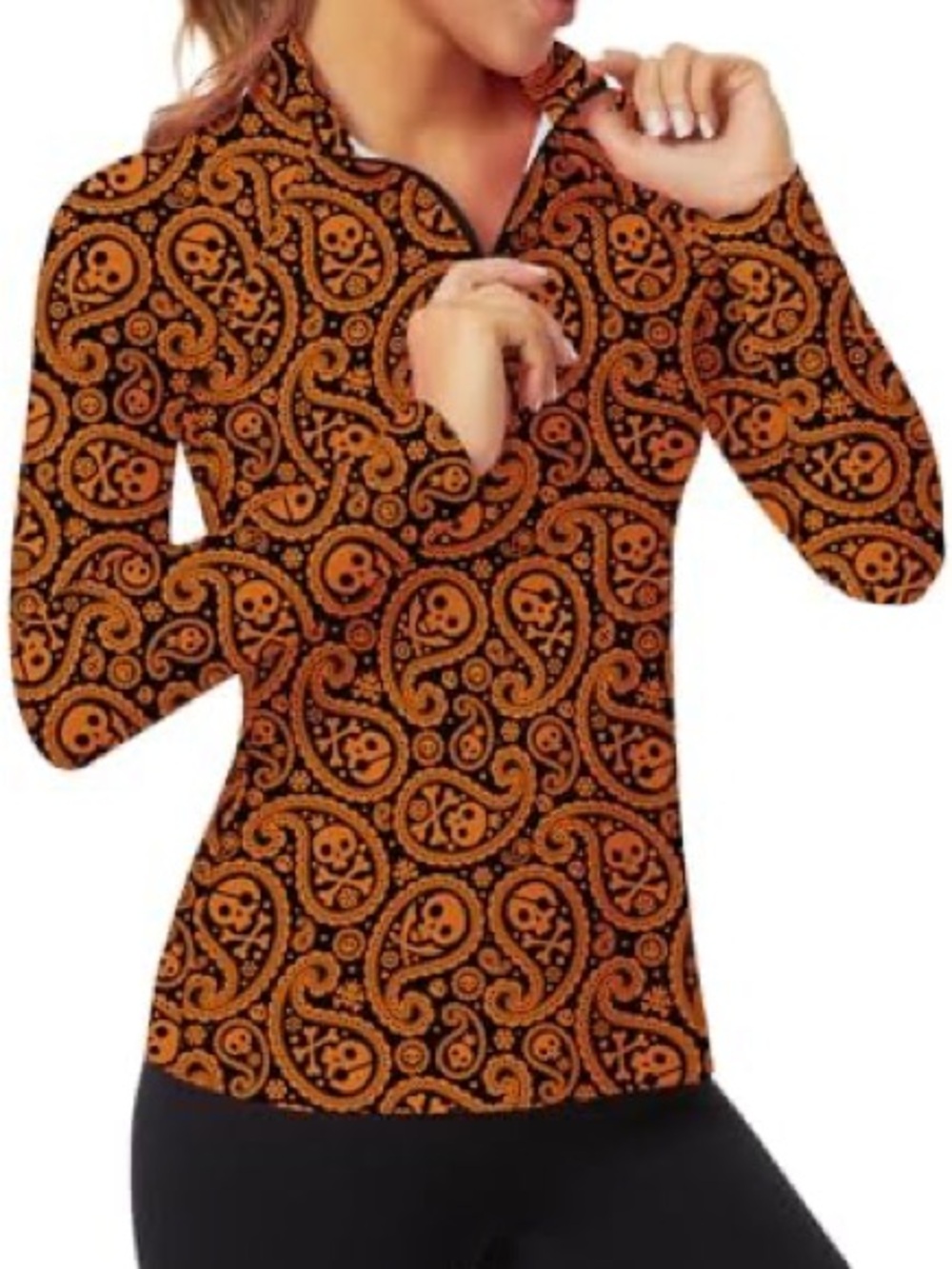 Black & Orange Skull Paisley Quarter-Zip Pullover